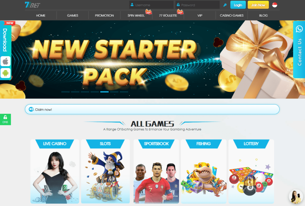77Bet Singapore Online Casino Layout