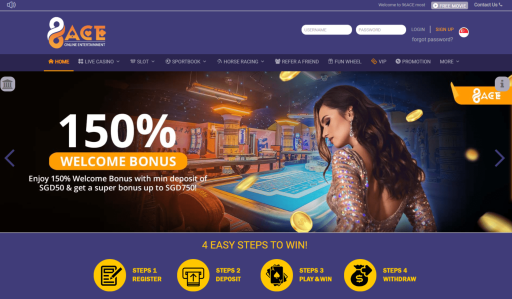 96Ace Singapore Online Casino Layout